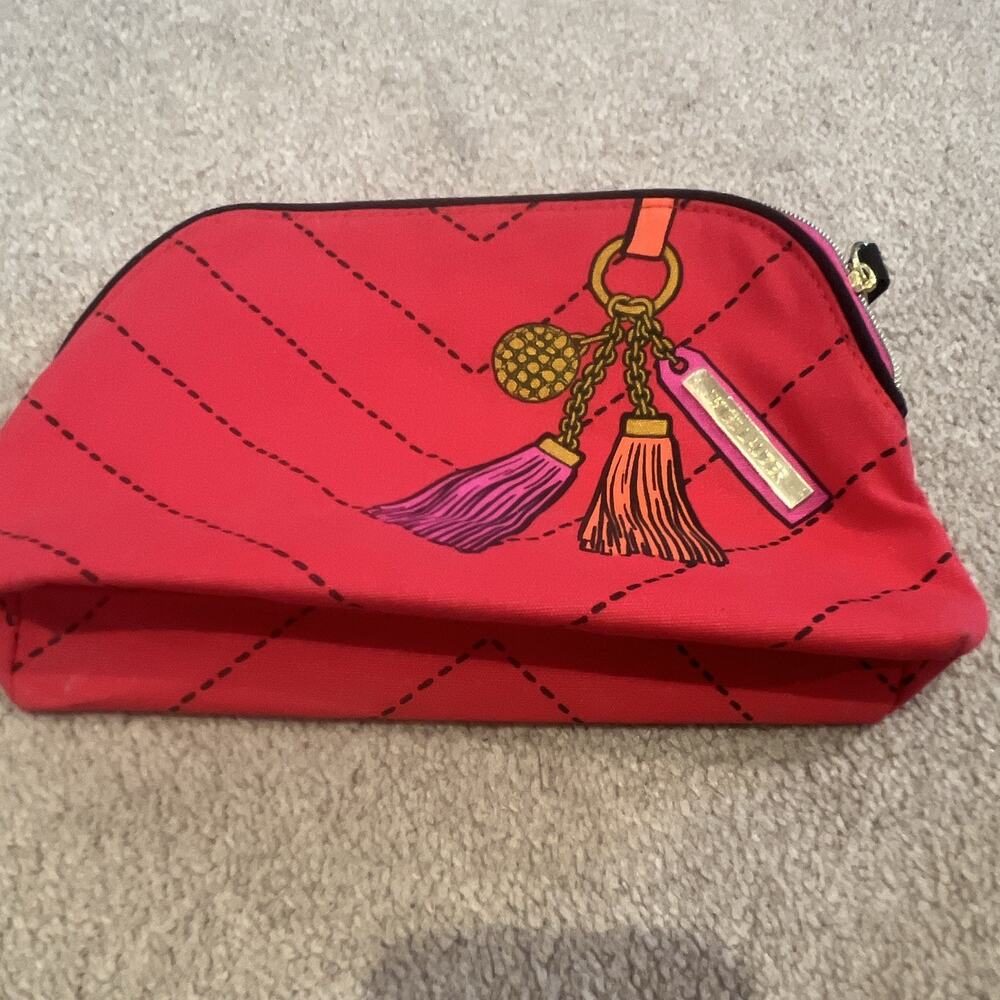 Pink Zippered Makeup Bag Cosmetic Pouch with Tassel Charm, Zipper Closure‎